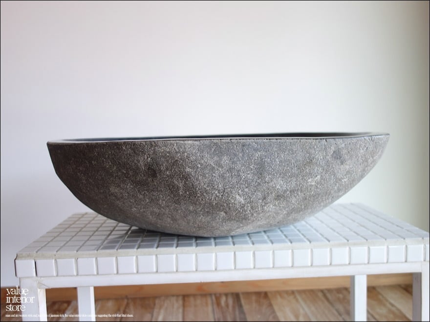 手洗鉢 自然石 洗面ボウルL-A90 洗面器 手洗いボウル 手洗い器 ウォッシュボウル 洗面資材 洗面材料 W54 x D44 x H14.5cm idawash