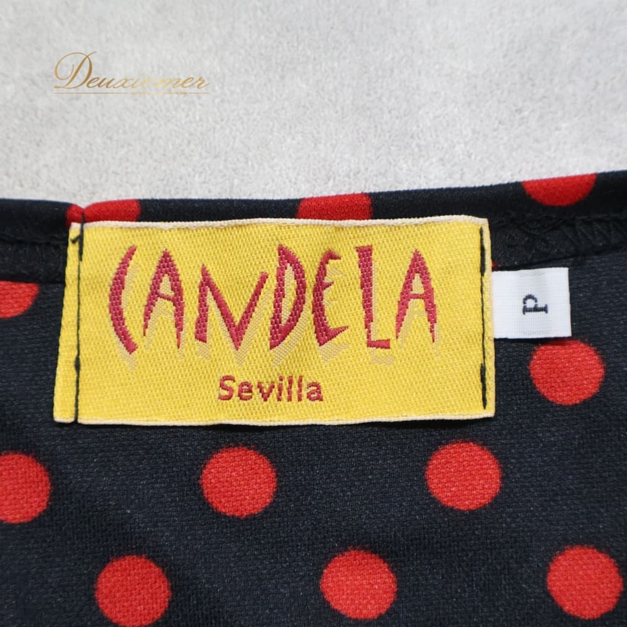 フラメンコ 衣装 CANDELA トップス ブラウス ブラック系 レッド系 黒 赤 ドット 水玉 フリル ストレッチ ダンス パーティ 発表会 レッスン 練習 伸縮 コスチューム