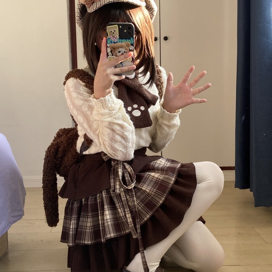 森ガール風 セットアップ ニット チェック柄 ミニスカート｜SEASONZ