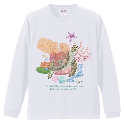 【長袖Tシャツ（ロンT） United Athle 5.6oz】海亀遊蛸／ウミガメに乗ったタコ