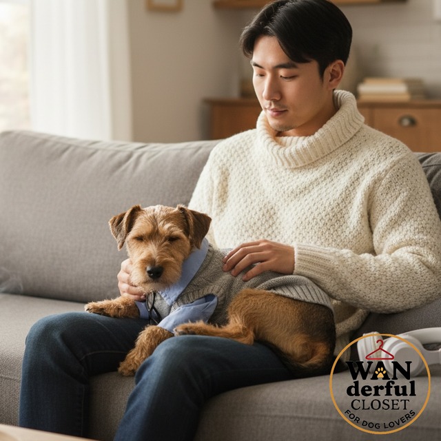 【犬服】ケーブル編みベスト＆ブルーシャツセット｜小型犬・中型犬用 知的スタイル 1182