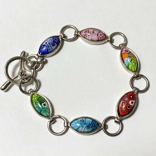 Vintage Millefiori Murano Glass 925 Silver Link Bracelet