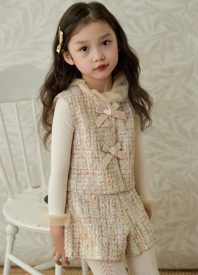 [Set] Tweed ribbon best & pants