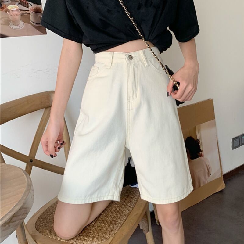 ウエストジーンズショーツレディース5点パンツ2020ニューストレートルーズホワイトパンツシンブラックワイドレッグパンツ 1号婦人51387311890