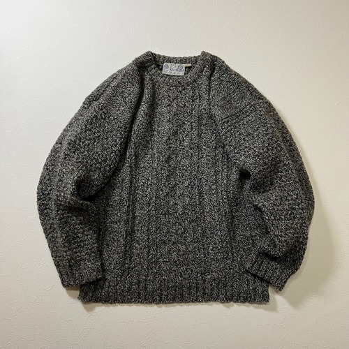 90s~ ウール　ケーブル　ニット　セーター　シルバーグレー　L 古着