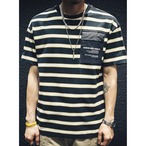 Striped Short Sleeve T-Shirt with Patch Pocket ◇H0226