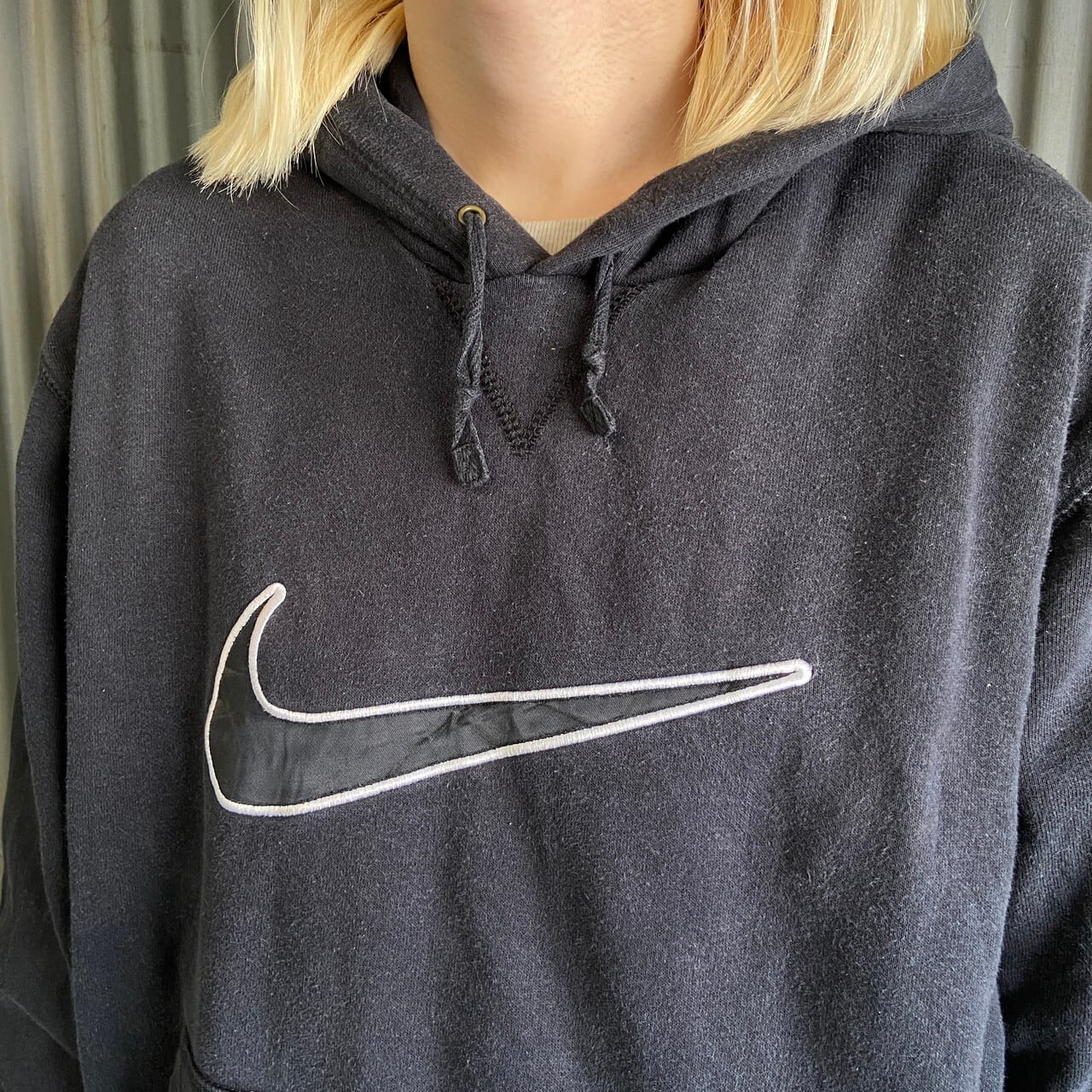 NIKE ナイキ ビッグロゴ パーカー 刺繍 スウェット ブラック L - 通販