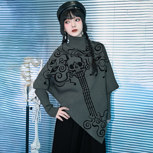 【古怪舍---永生旋律シリーズ】★チャイナ風トップス★ セーター ニットトップス ドルマンスリーブ グレー 灰色