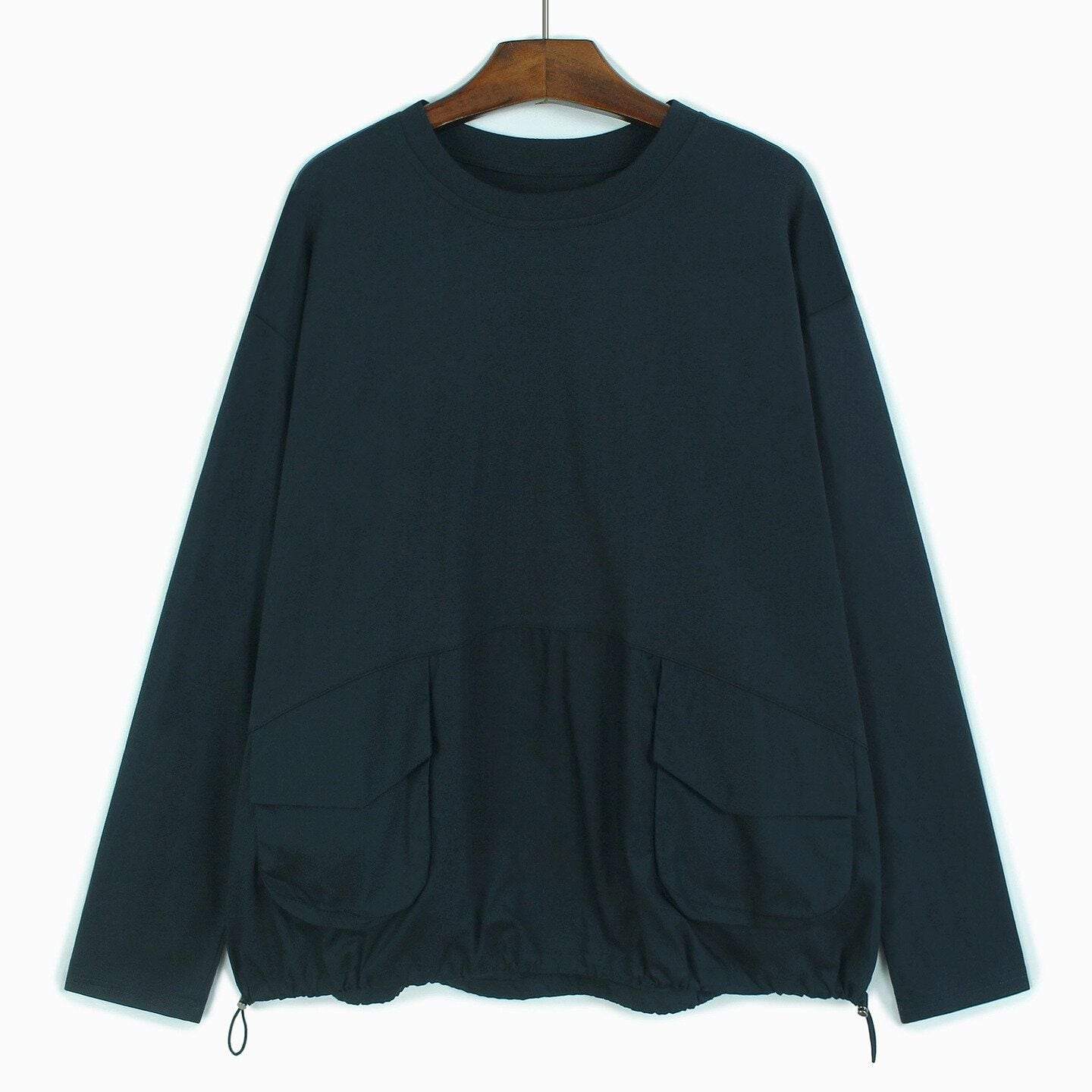 DRAWSTRING POCKET RELAXED LONG SLEEVE T SHIRT M-14546