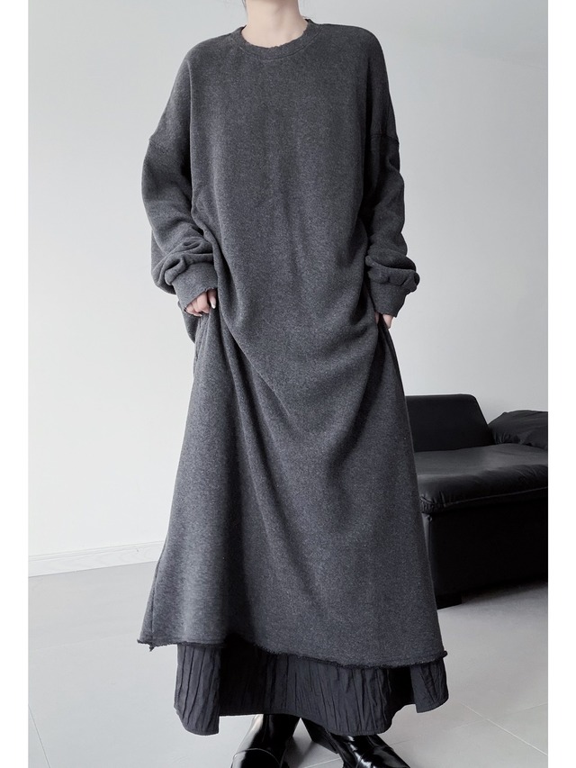 Round neck simple over dress [T2678]