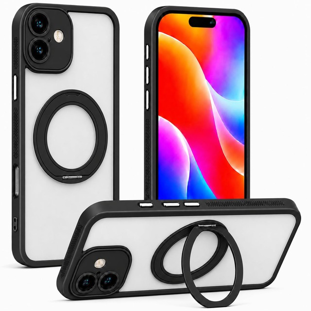 iphone 17 ケース リング付き カメラ レンズ 保護 MagSafe対応 いphone17ケース アイフォン17 6.3インチ(ブラック)