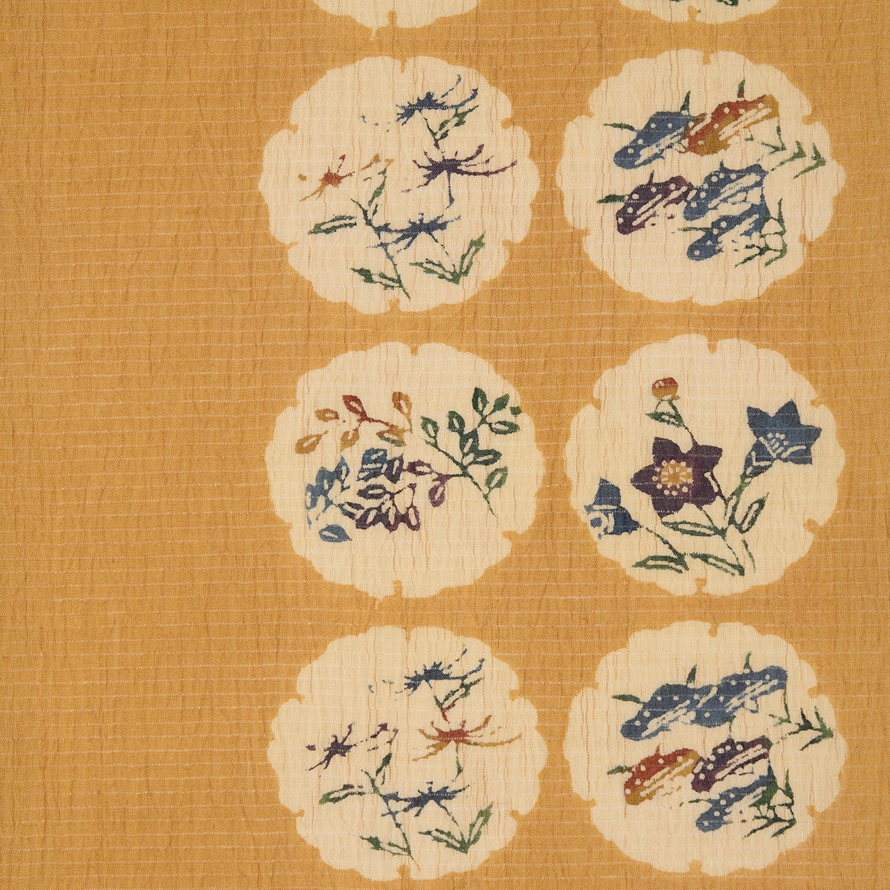 雪輪に秋の草花の模様 型絵染 夏開名古屋帯【中古】 | かわの屋