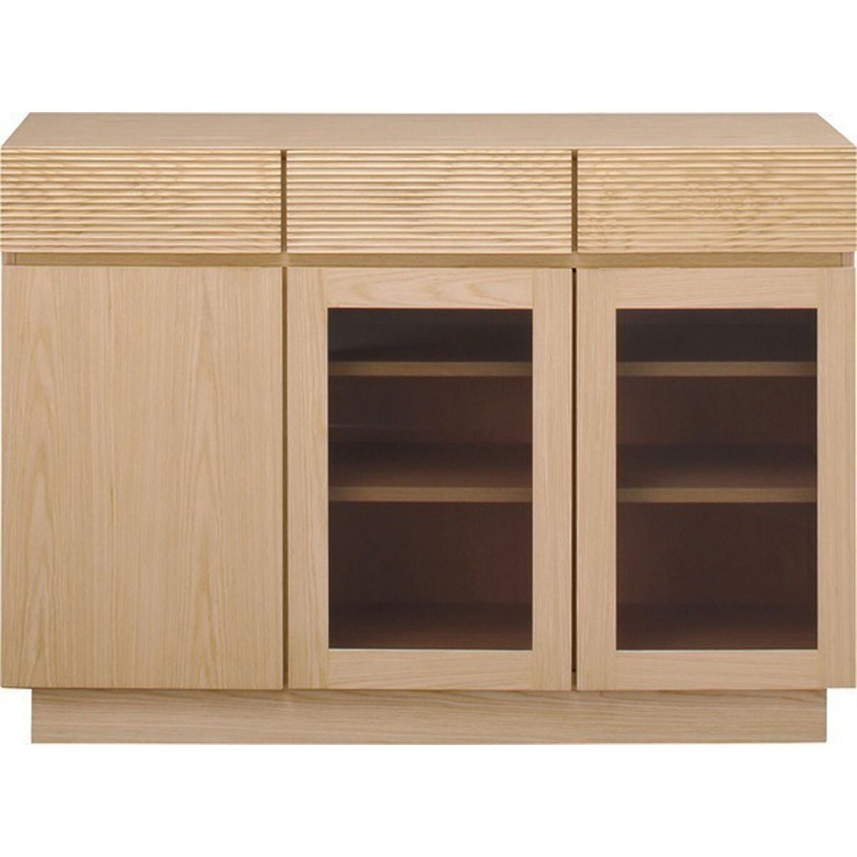 フルモス 120サイドボード 向かって左木扉 天然木 アッシュ 天然木人工突板 オーク調 ウレタン塗装 プリント化粧合板 4mmブロンズガラス