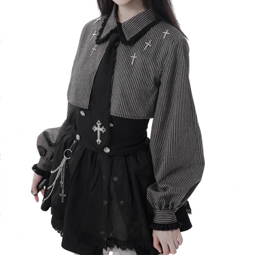 KISHIDAMIKI tulle chain belt 巻きスカート 地雷系十字架パーツ付フリルインナーパンツティアードスカパン