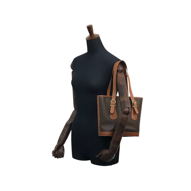 CELINE セリーヌ マカダム ハンドバッグ ブラウン ブラゾン型押し PVC トートバッグ vintage ヴィンテージ オールド jjdy7s