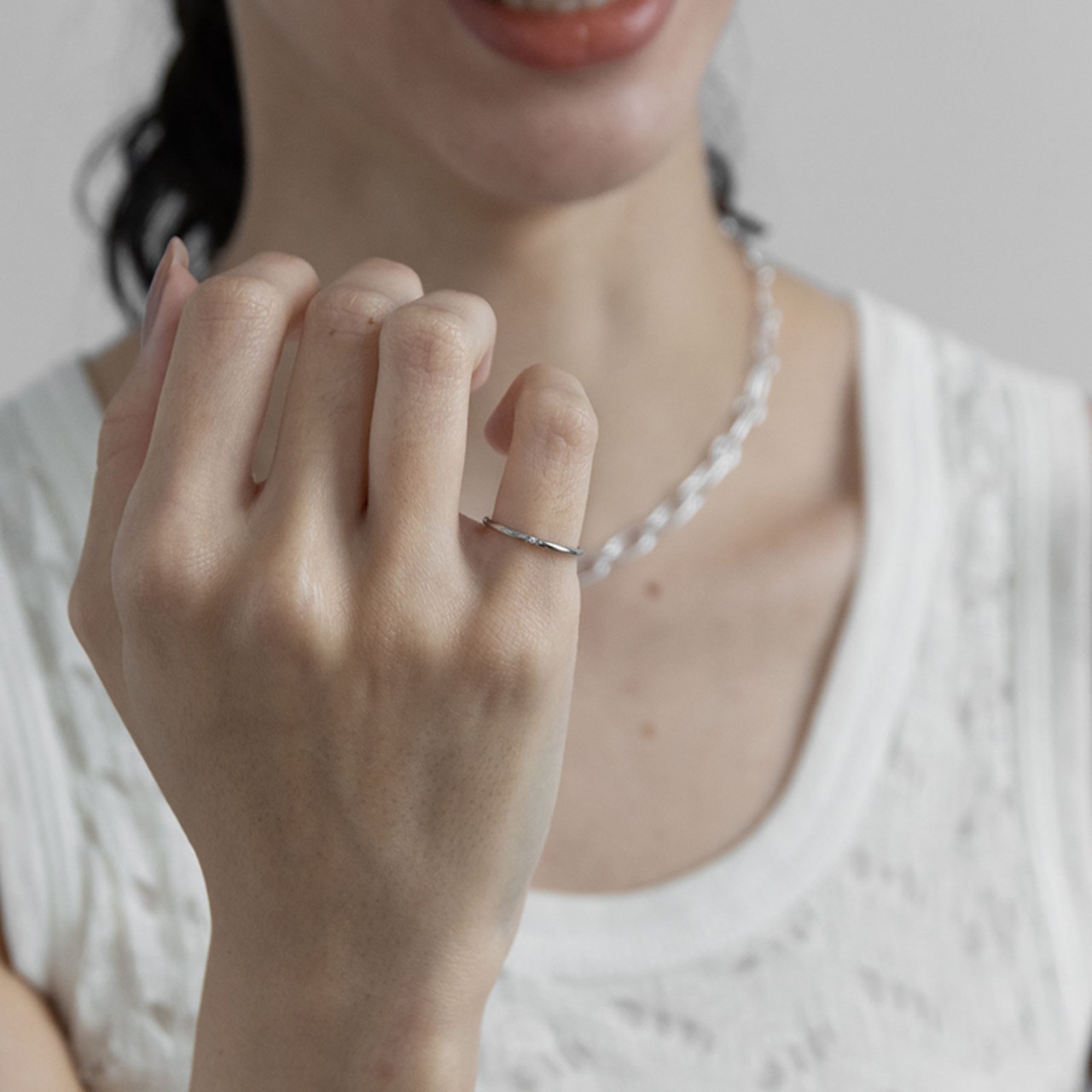 シルバー登場【ネコポス便】リング キュービックジルコニアピンキーリング シンプル 金属アレルギー サージカルステンレス 2083