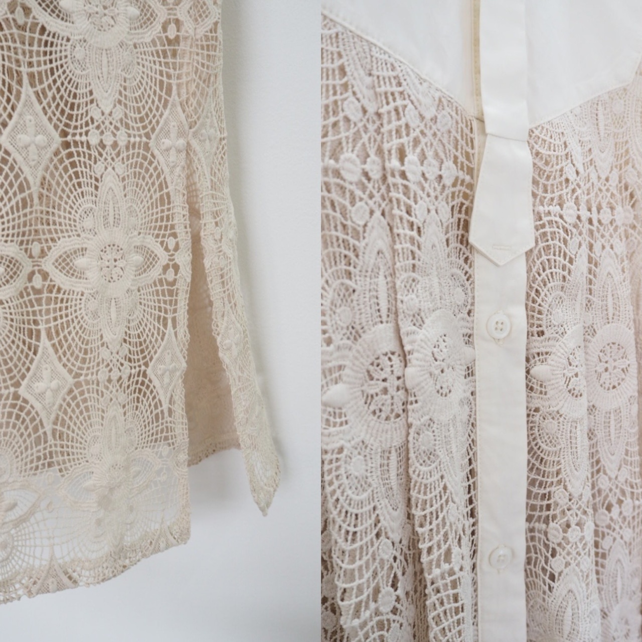 antique lace long gilet OP/cream