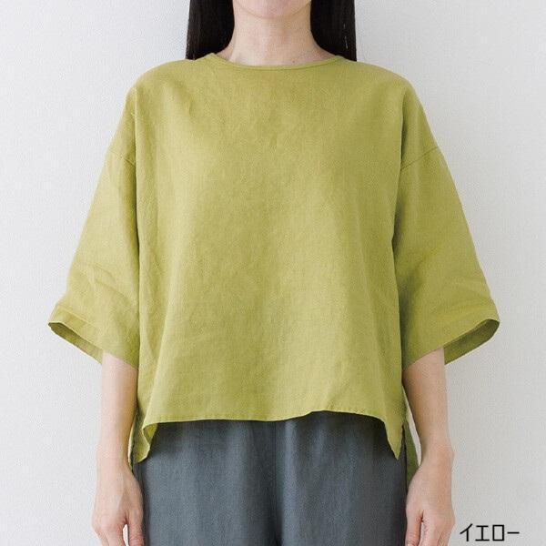 Crea delice（クレアデリス）リネン バックタック ハーフスリーブ ワイドブラウス