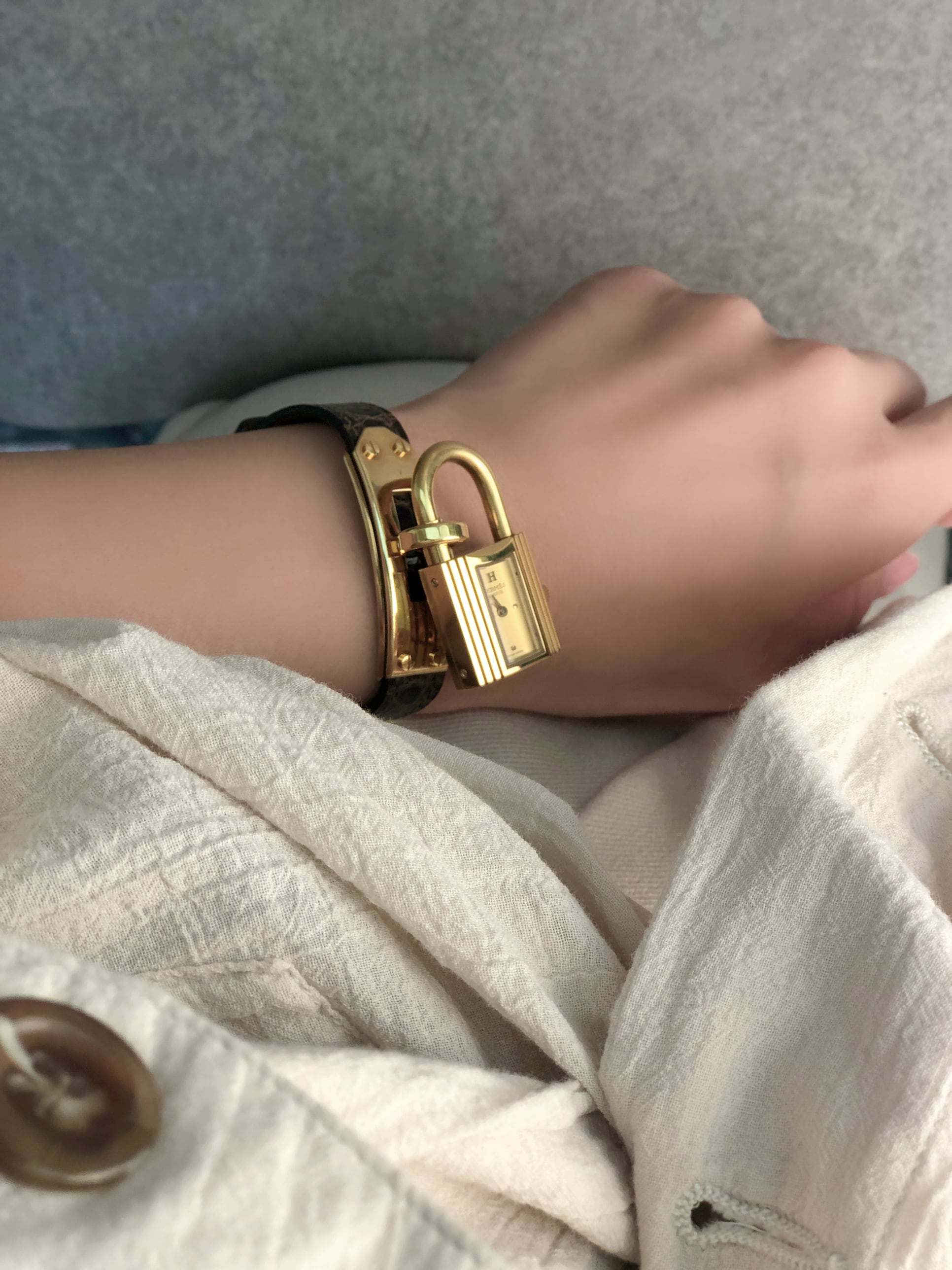 HERMES エルメス 腕時計 ブラウン ケリーウォッチ クロコ型押し