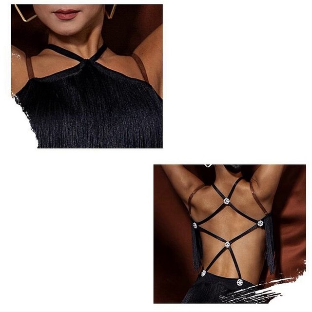 ティアード フリンジデザイン ホルターネック ラテンドレス ds0569