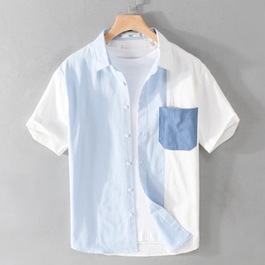 【M-3XL】Color Block Short Sleeve Shirt / カラー ブロック 半袖 シャツ