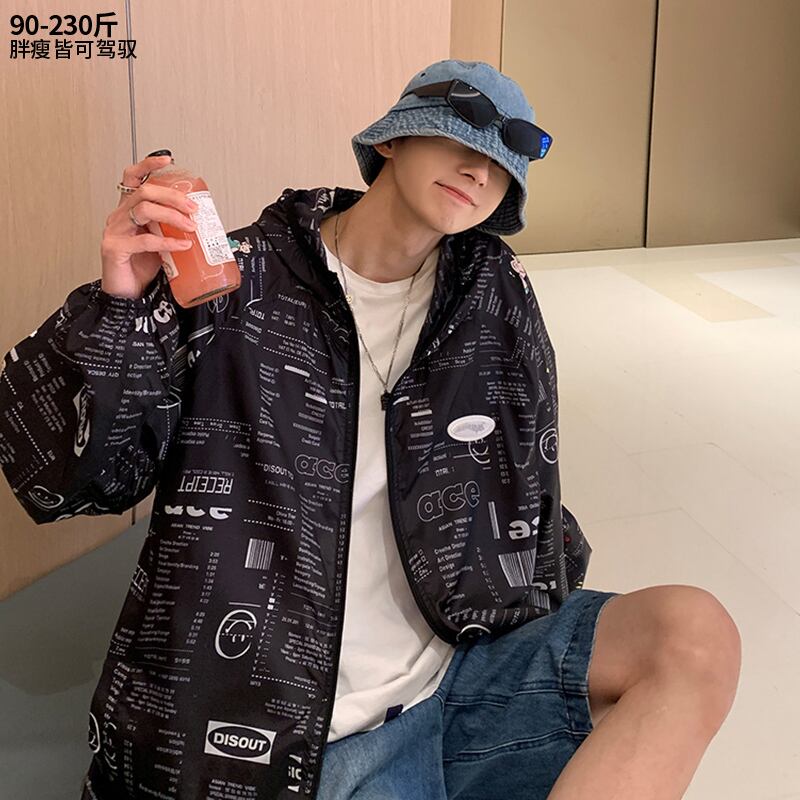 プリント柄薄手ルーズサマージャケット 大きめサイズ 夏物 ヒップホッププラスサイズ52655268484