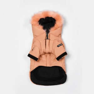 FAUX FUR ZIP UP PUFFER SKI JACKET WITH HOOD（Salmon Pink） / OVER GLAM