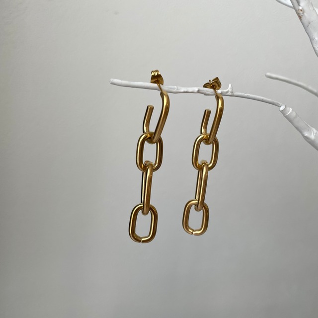 【pierce】316L  デザインチェーンロングピアス/金属アレルギー対応