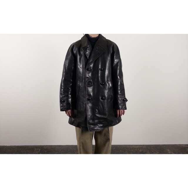 1950-60s "LORO PICENO" Black Leather Doble Brested Jacket