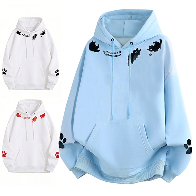 ♥子猫柄パーカー！【WSシリーズ】★パーカー★ ユニセックス 3color トップス 猫 猫柄 ブルー ホワイト 白 青