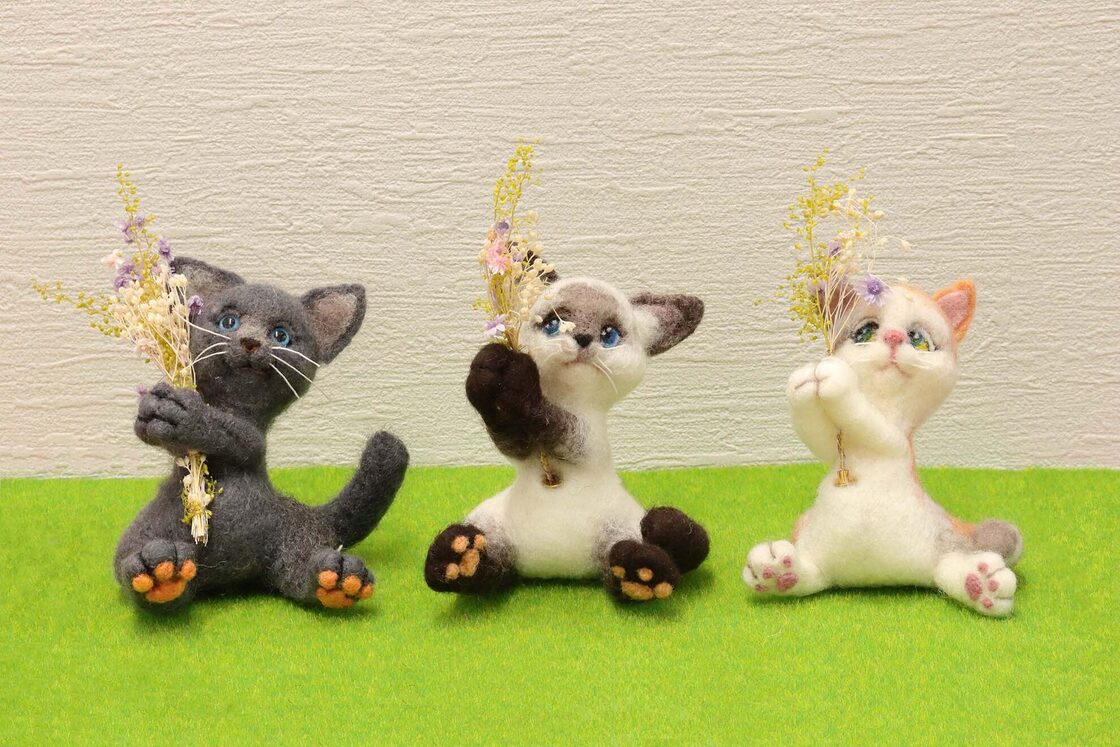 花もちにゃんこ 羊毛フェルト かわいい バリエーション | Pay ID