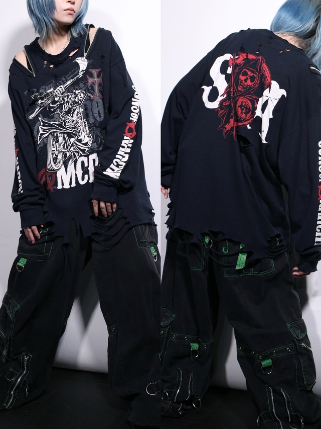 REMAKE / zip and boro custom punk l/s tee
