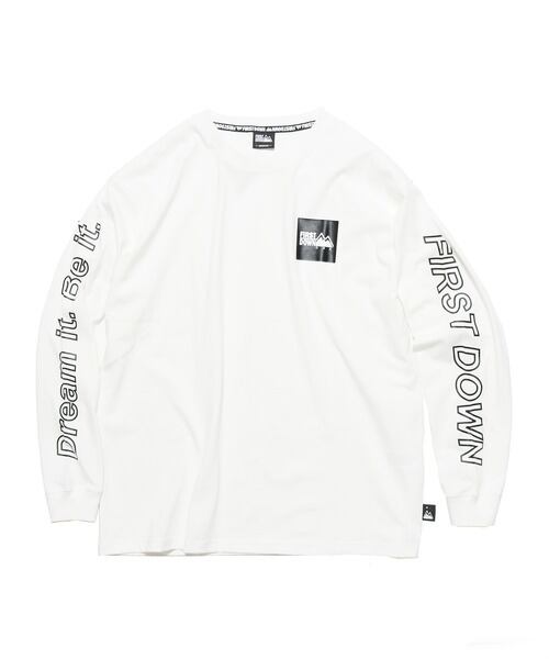 FIRST DOWN (ファーストダウン) L/S TEE 袖プリント スクエアロゴ 長袖Tシャツ/ロンT ホワイト F872502