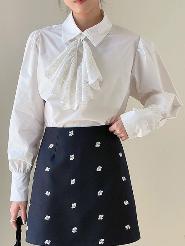 Lace Ruffle Bow Blouse