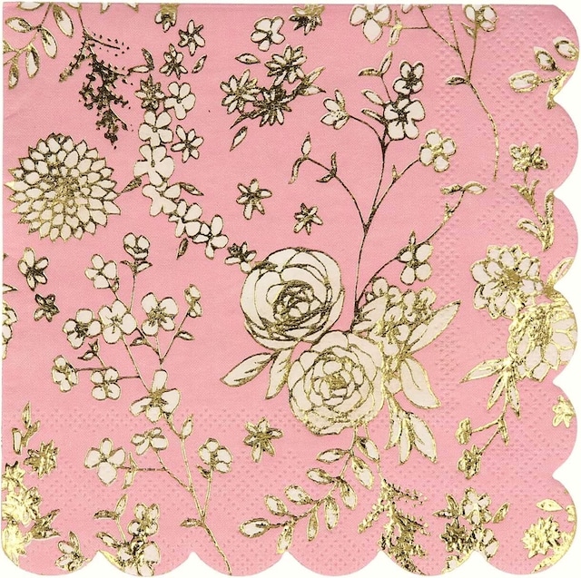 【Meri Meri】バラ売り1枚 カクテルサイズ ペーパーナプキン English Garden Lace ピンク