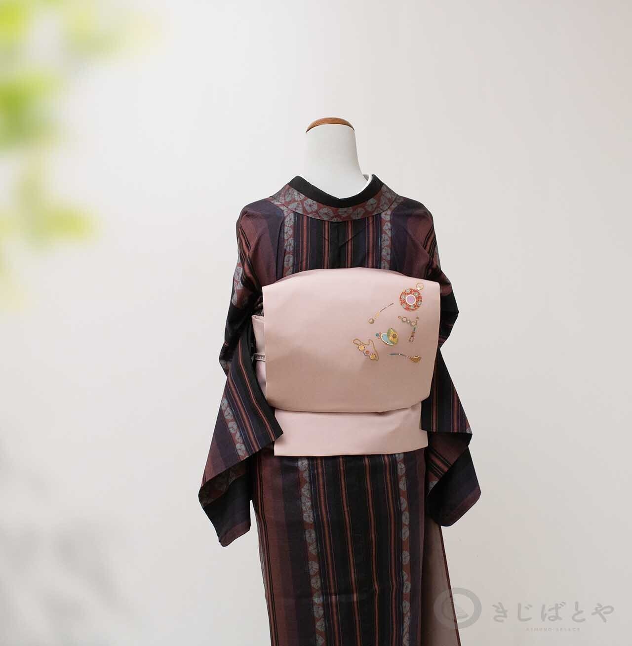 単衣　お召し　縞と十字絣　裄67.5cm　正絹 正絹 縞と絞りの単衣 | きじばとや