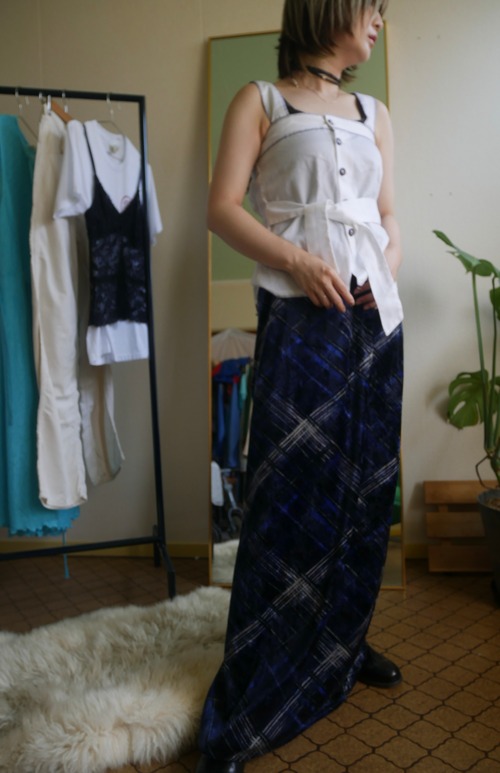 90s-00s VINTAGE Check Velour Maxi Skirt