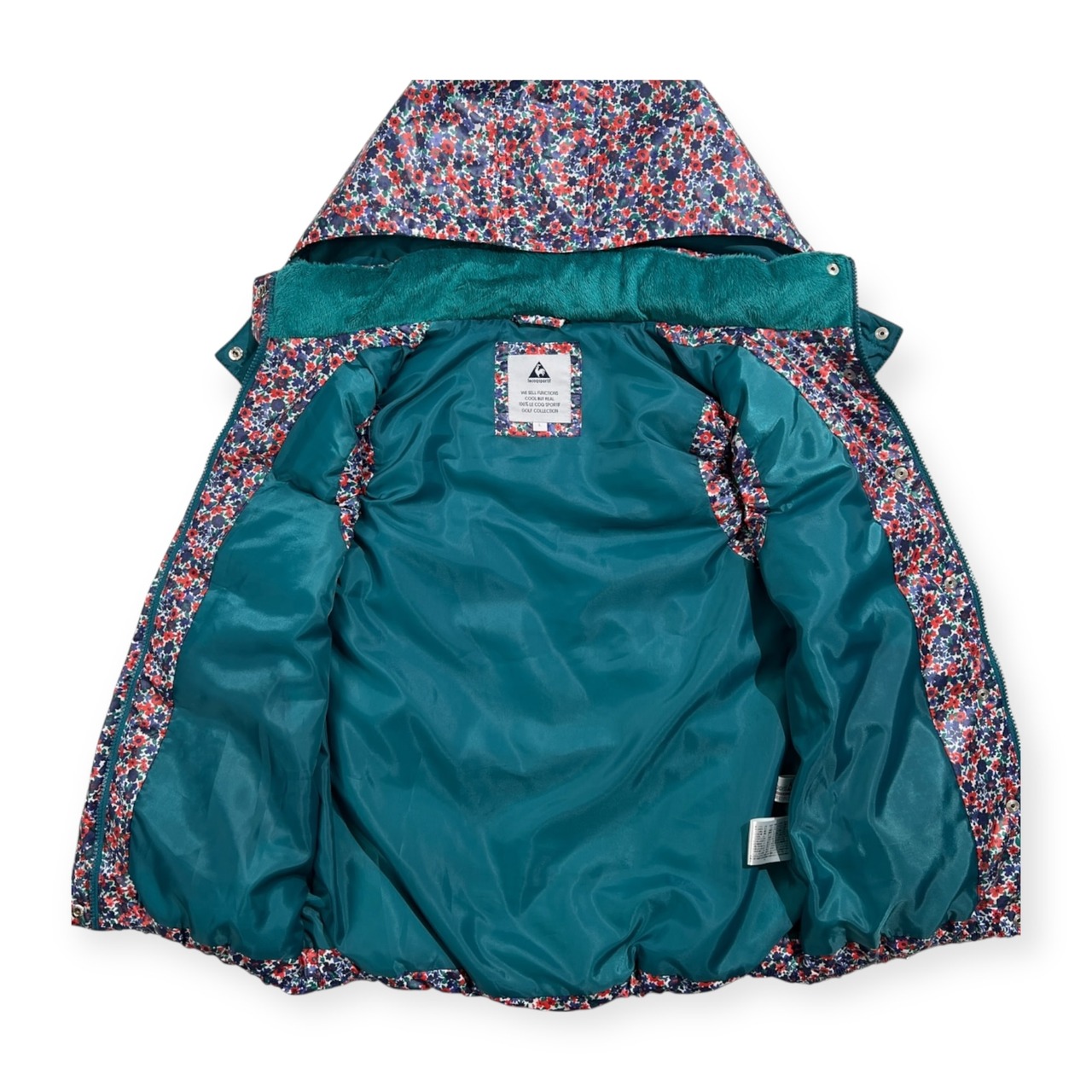 上下セット le coq sportif GOLF ルコックゴルフ 花柄 総柄 ダウンベスト&スカート セットアップ サイズ L /デサント レディース