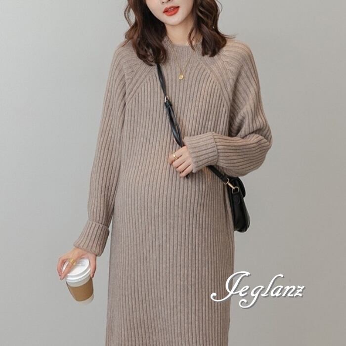 2色 リブ ニット ワンピース サック きれいめ シンプル派(MB067)γ