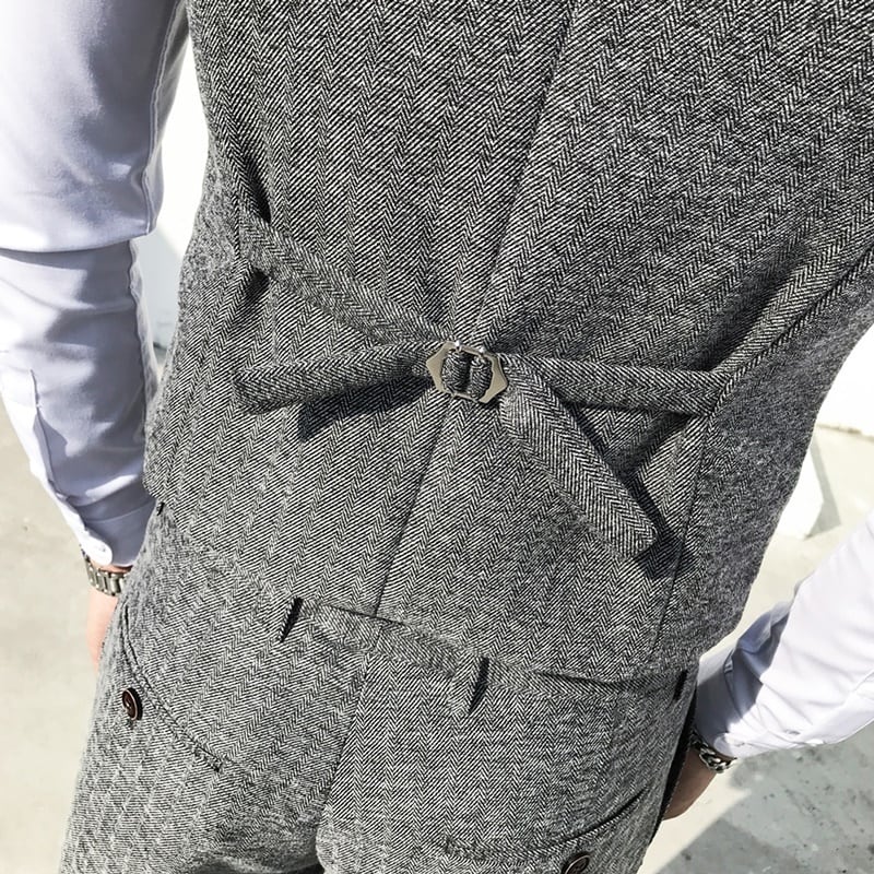 スリーピース シングルボタン ヘリンボーン スーツ 3カラー LB0098