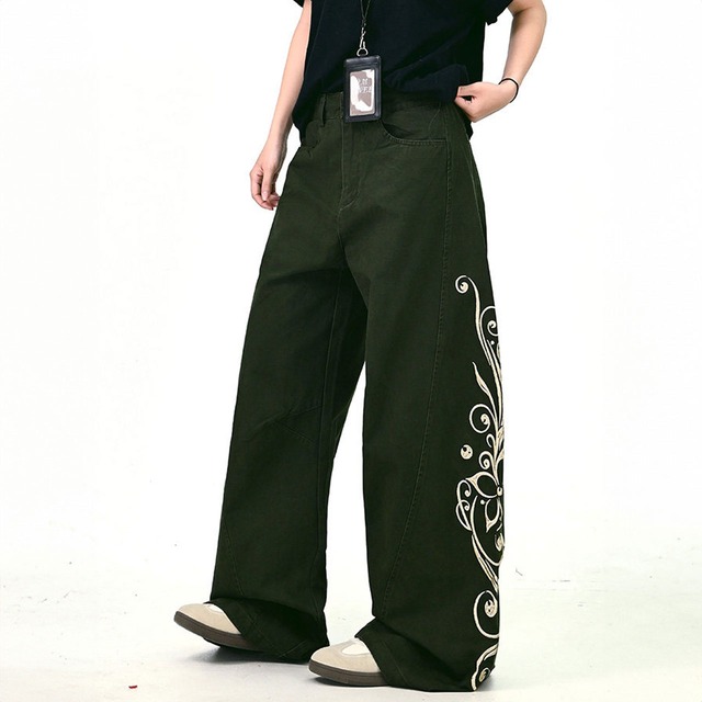 フローラルエンブロイダリーストリートワイドパンツ 2col   R01377