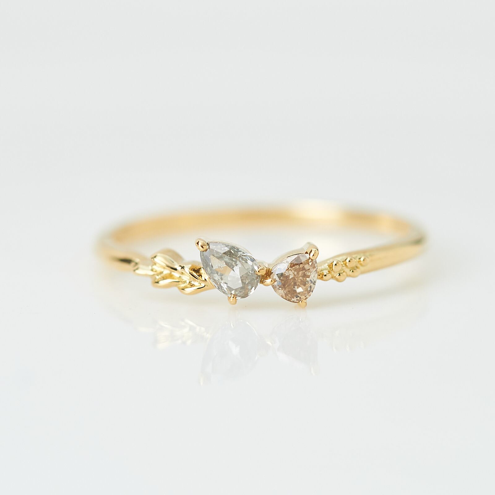 【1点もの】ダブルドロップカラーダイヤモンド K18YG リング