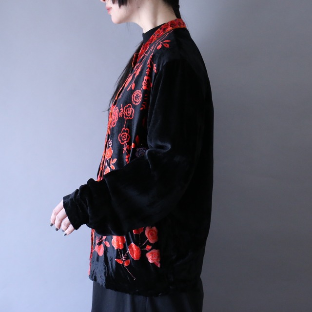 "刺繍" flower art pattern velours china motif shirt