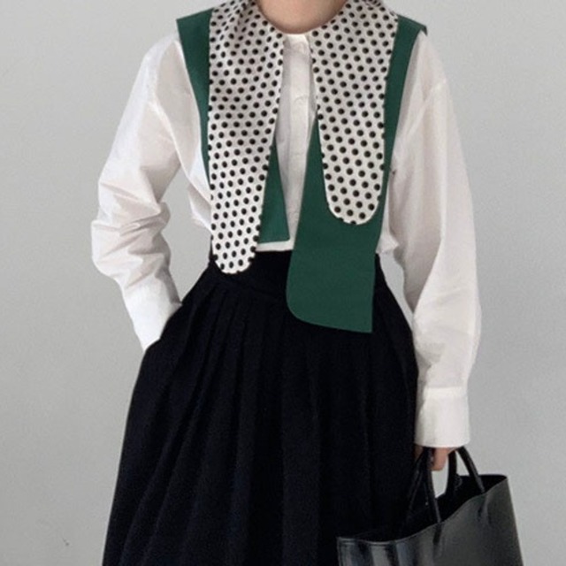 Dot lapel shirt high waist skirt set＊S-697
