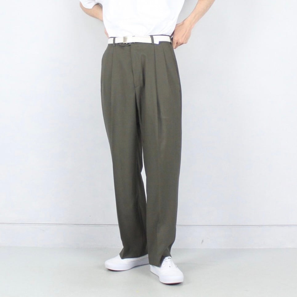 ダークオリーブカラー 2タック ワイドスラックス【FF-5646】 | cv