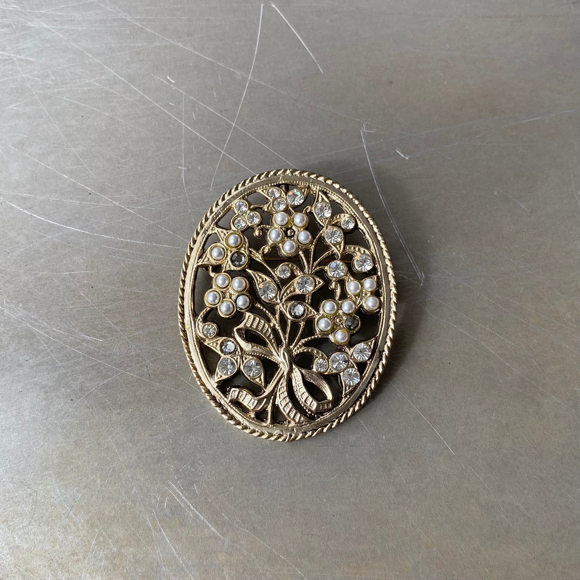 Vintage retro SILVER filigrana botanical flower brooch レトロ