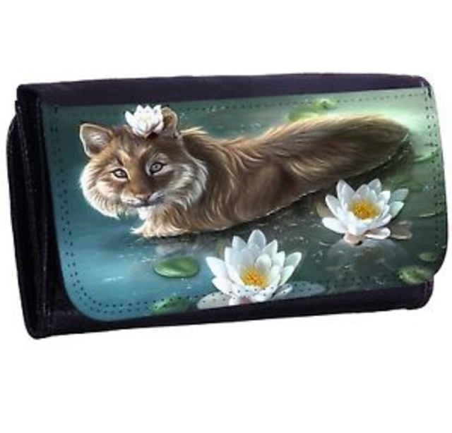 【送料無料】ジッパービルカードホルダーロングウォレットlovely cat and lotus bifold zipper bill amp; card holder long wallet