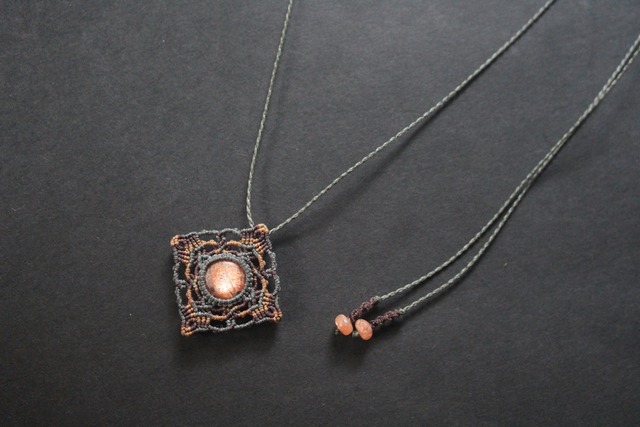 Sunstone   micro macrame mandala pendant