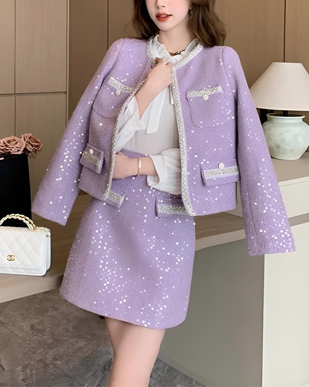 リッチスパンコールラベンダーセットアップ 2311008 | Deelia 