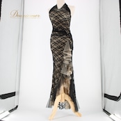 社交ダンス 衣装 ラテン ドレス ワンピース パーティドレス ブラック系 ベージュ系 レース ホルターネック ノースリーブ 花柄 ロングドレス エレガント スタイリッシュ 上品 セクシー パーティー 黒 ベージュ 花模様 ドレッシー ダンスウエア 高級感 大人 体型カバー 女性用 おしゃれ 発表会 フォーマル